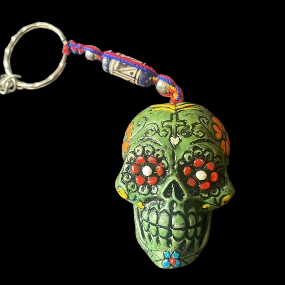 Sugar Skull Keychain Day of the Dead Keys Purse Backpack Charm Beaded #Gothic